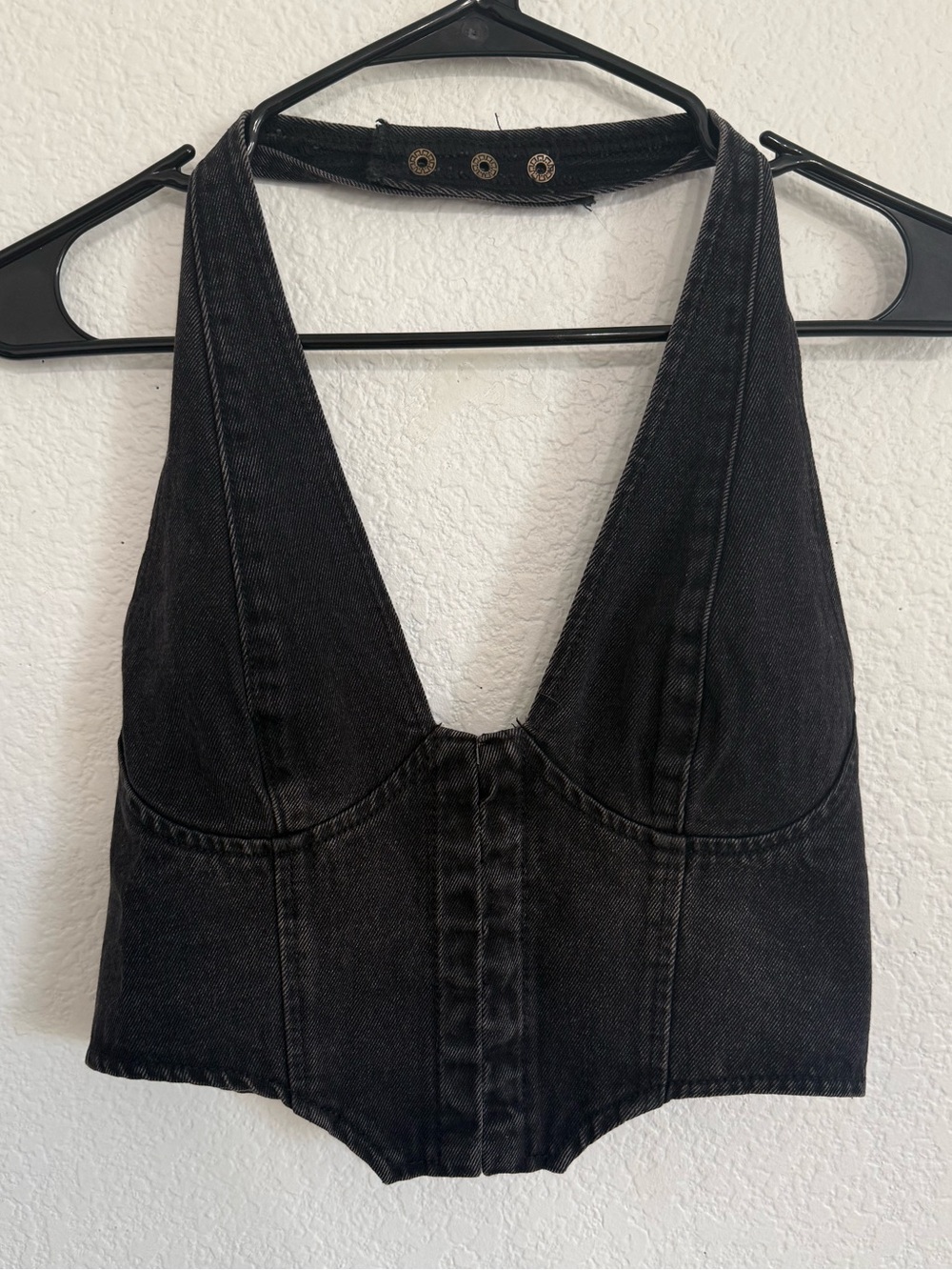Edikted Black Denim Halter Crop Top